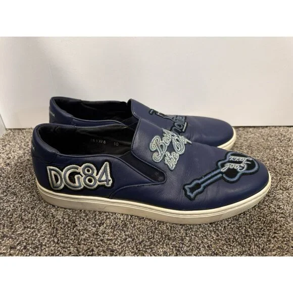 Dolce & Gabbana Men’s London Jazz Patches Slip On Blue Leather Shoes Size 10 - Picture 2 of 10